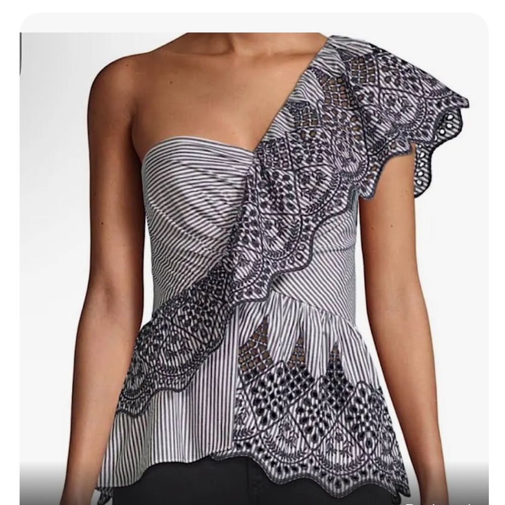BCBGMAXAZRIA Lace One Shoulder Top
